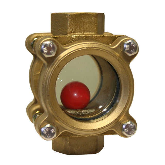 Bronze Flow Indicator Sight Glass - Hardened Glass Double Window - Moplen Ball