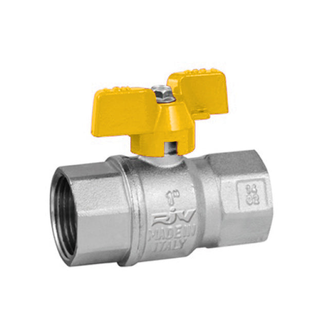 Brass Ball Valve - BSI Gas Approved - Yellow Butterfly Handle - Rated from PN40 to PN32