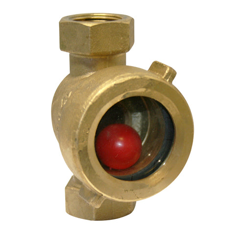 Bronze Flow Indicator Sight Glass - Hardened Glass Single Window - Moplen Ball
