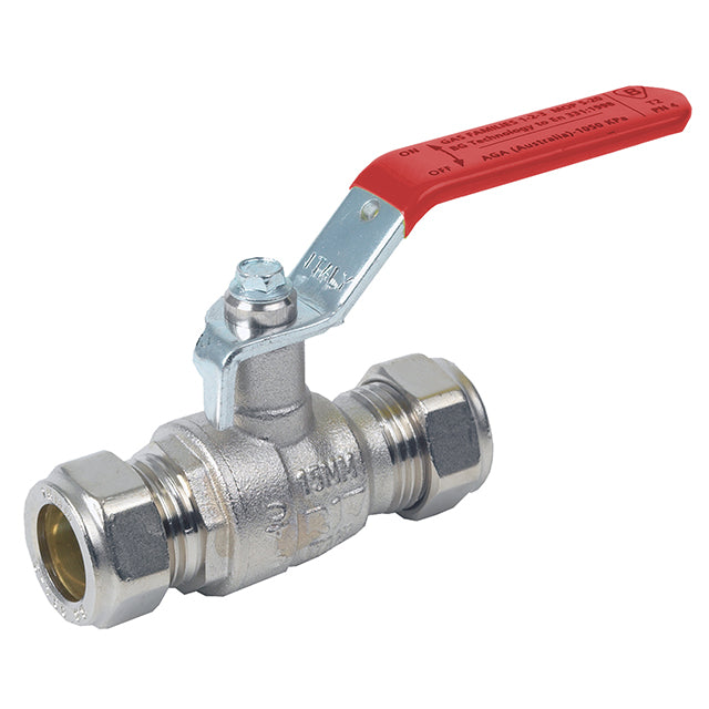 Brass Ball Valve - Compression Ends - Red Lever - RIV