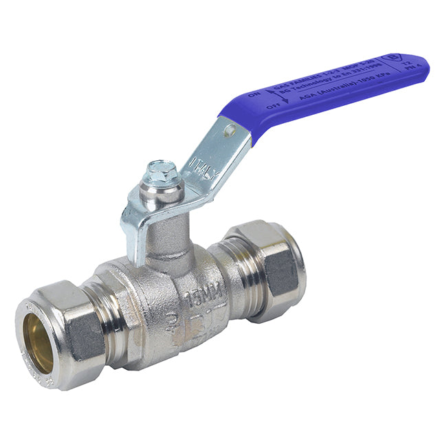 Brass Ball Valve - Compression Ends - Blue Lever - RIV