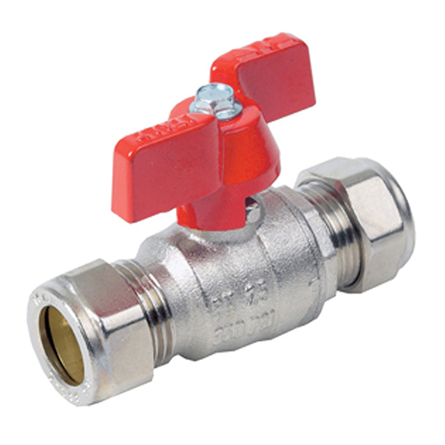 Brass Ball Valve - Compression Ends - Red Butterfly Handle