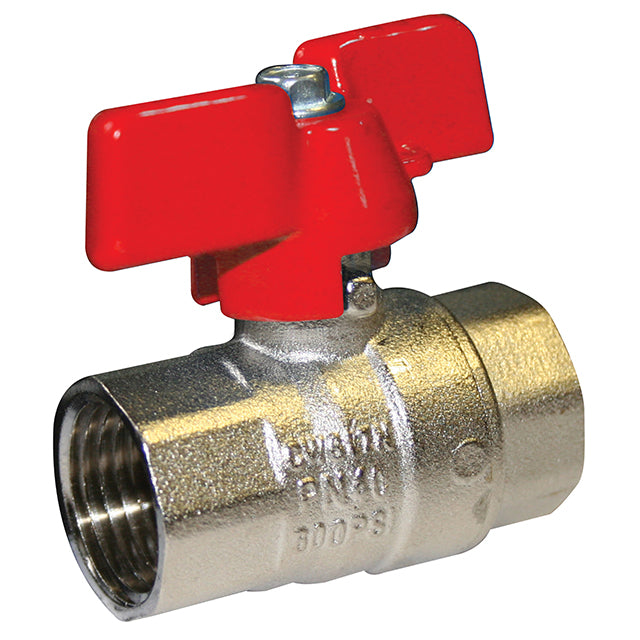 Brass Ball Valve - Standard Pattern - Red Butterfly Handle - WRAS Approved