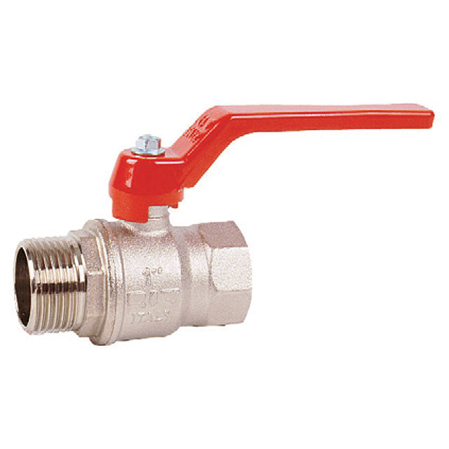 Brass Ball Valve - Standard Pattern - Male x Female - Red Aluminium Lever - WRAS Approved
