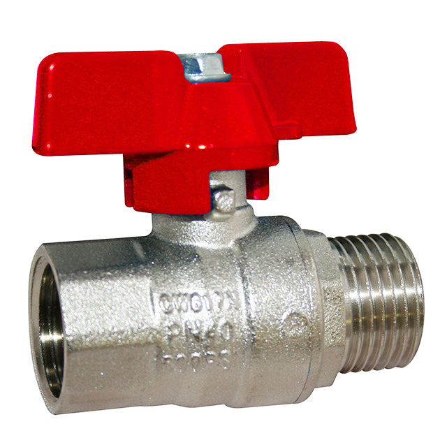 Brass Ball Valve - Standard Pattern - Male x Female - Red Butterfly Handle