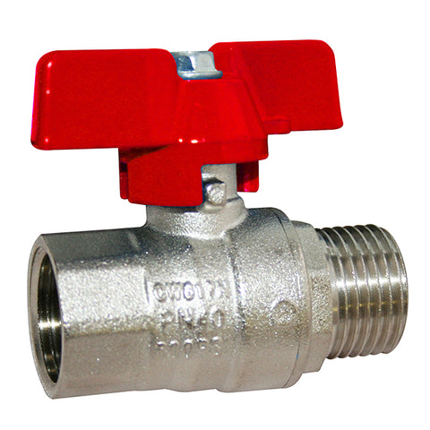 Brass Ball Valve - Standard Pattern - Male x Female - Red Butterfly Handle