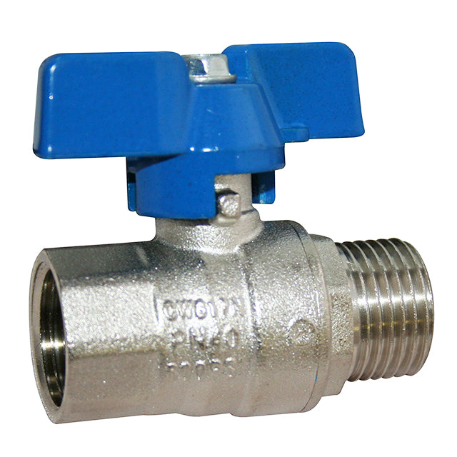 Brass Ball Valve - Standard Pattern - Male x Female - Blue Butterfly Handle