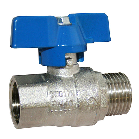 Brass Ball Valve - Standard Pattern - Male x Female - Blue Butterfly Handle