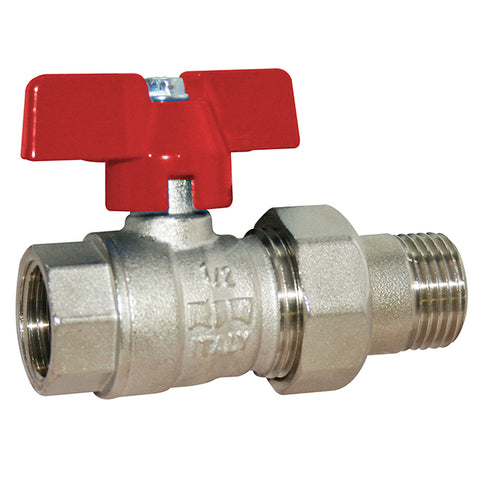 Brass Ball Valve - Male Union End - Red Butterfly Handle - WRAS Approved