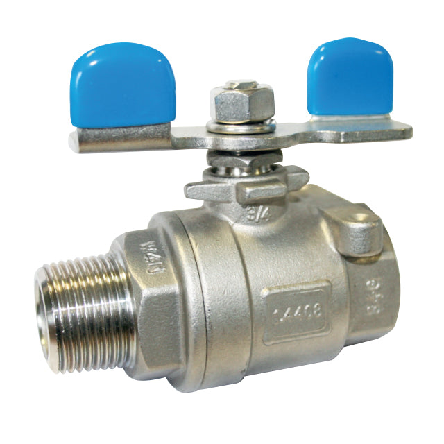 Stainless Steel Ball Valve - Two Piece - Male x Female - Butterfly Handle Operated