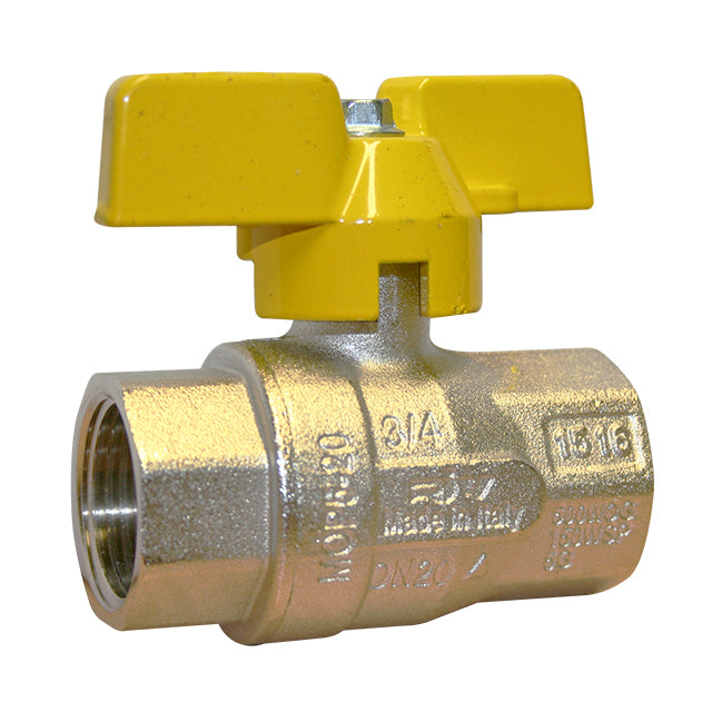 Brass Ball Valve - BSI Gas Approved - Yellow Butterfly Handle