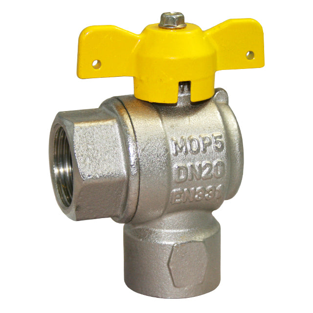 Brass Angle Pattern Ball Valve - EN331 Gas Approved - BSPP Female