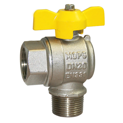 Brass Angle Pattern Ball Valve - EN331 Gas Approved - BSPP Male x Female
