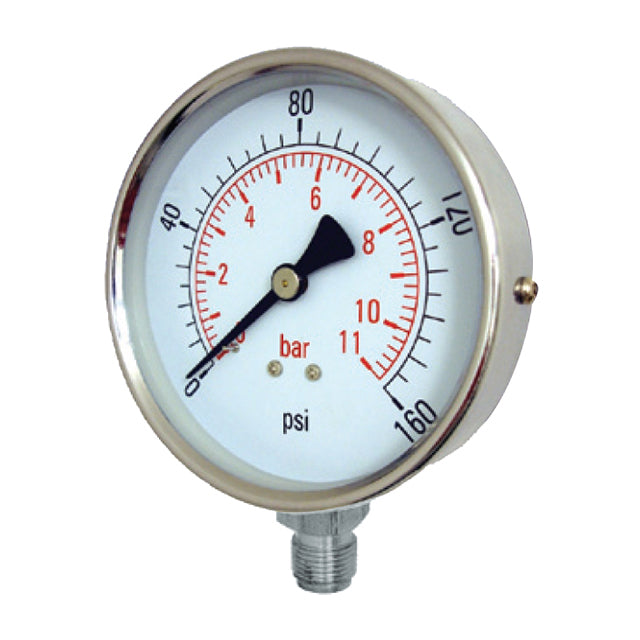 Stainless Steel Pressure Gauge - 100mm Dial - 3/8" Bottom Entry