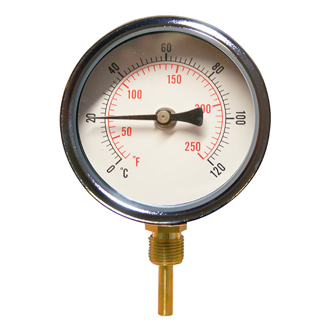 Temperature Gauge - 100mm Dial - 1/2" Bottom Entry - 50mm Pocket